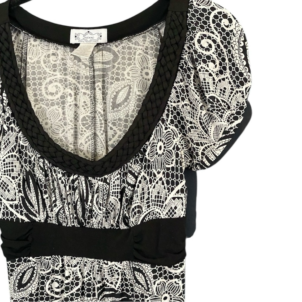 Trixxi Y2K Black White Floral Babydoll Top M Puff Sleeve Fairy Grunge Whimsigoth - Picture 4 of 9